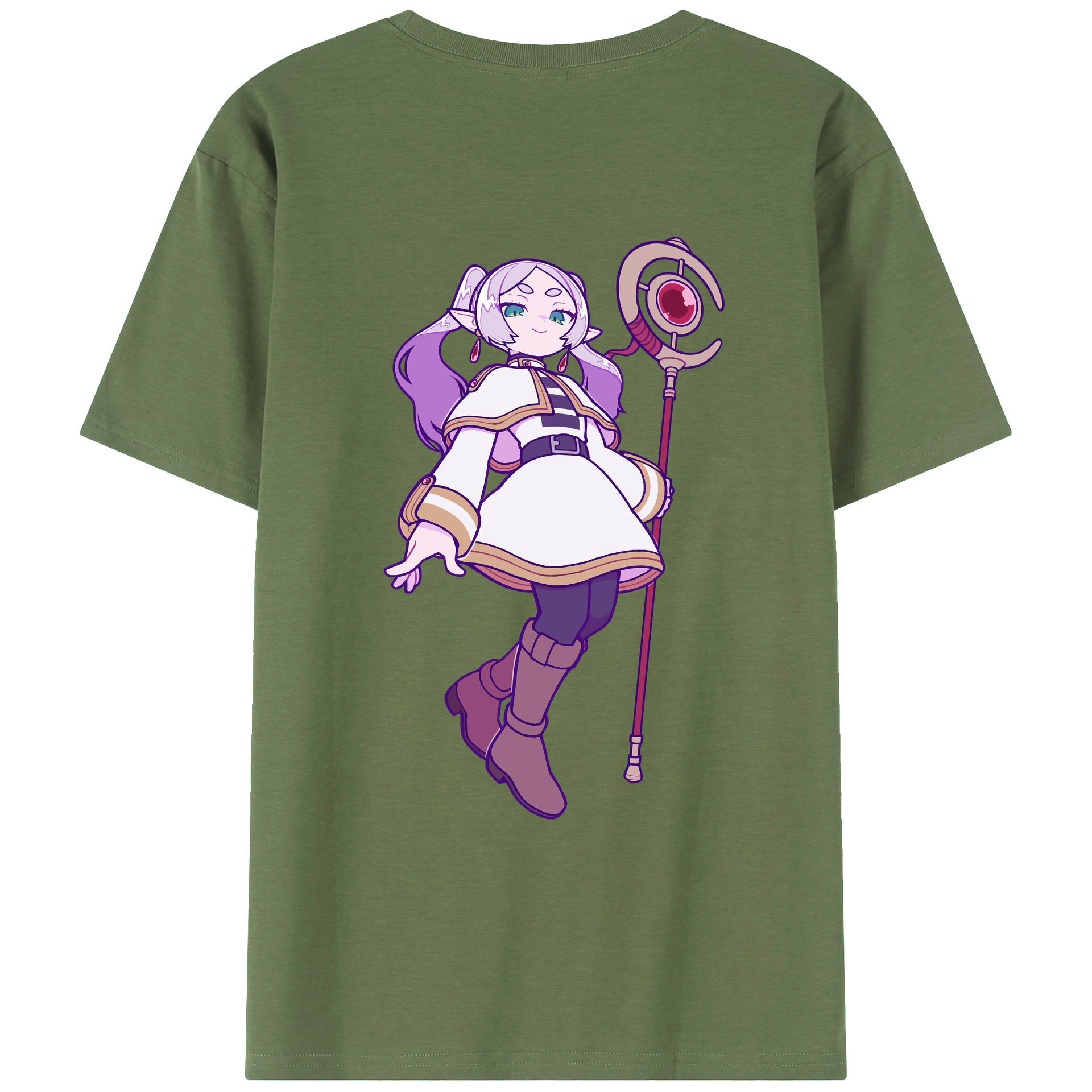 （画像用） 葬送のフリーレン Frieren 綿100％ メンズ半袖Tシャツ（バックプリント） 通気性